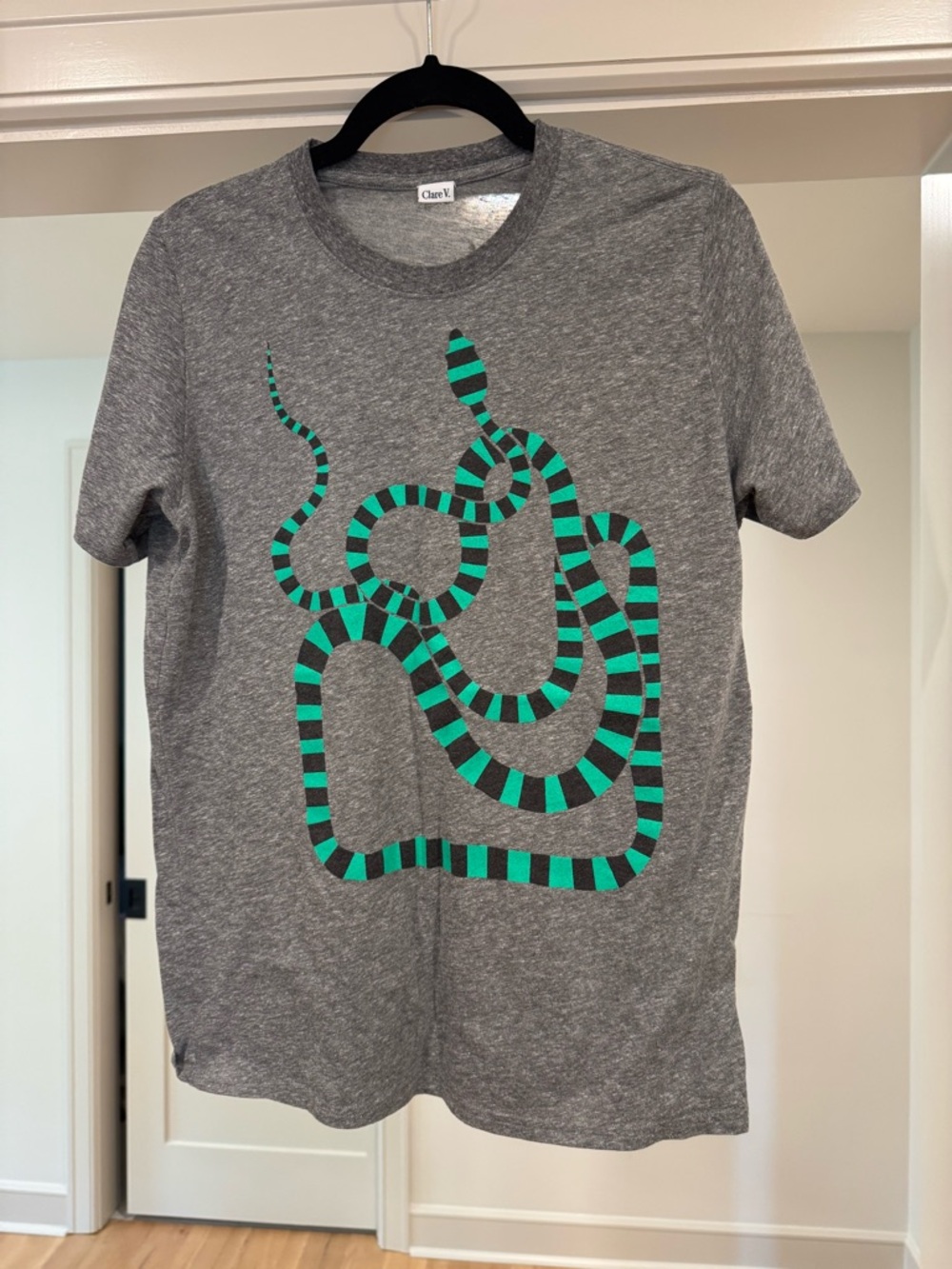 Clare V Heather Gray Tee with Green Snake Accent